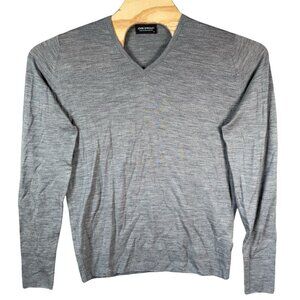John Smedley Sweater Men Medium Gray V-Neck Jumper 100% Merino Wool UK Size M